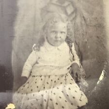 Antique Tintype Photo Black and White Little Girl Mad Face Studio Portrait picture