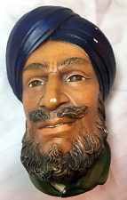 Sikh Bossons ENGLAND CHALKWARE Head Blue Turban WALL PLAQUE Figure Vintage 1966 picture