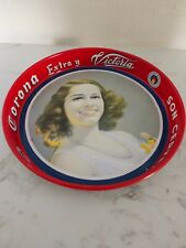Corona Extra Victoria Beer Serving Tray Tin Vintage Girl Pearl Necklace MCM? picture
