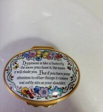 Vintage Halcyon Days England Floral Enamel Trinket Box Ring Holder Happiness Is picture