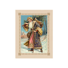 Victorian Purple Robe Santa With A Christmas Tree Vintage Image Postcard picture