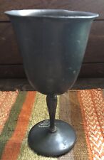 antique Classical PEWTER WINE GOBLET Heavy Metal Chalice Cup Old Dark Patina picture