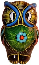 Talavera Clay Hand-Painted Owl Bank Figurine Mexican Folk Art Coin Bank Detailed picture
