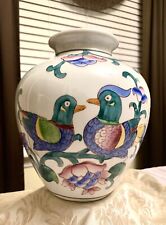 Beautiful Chinese Porcelain Hand Painted Multi-Color Birds Floral Vase picture