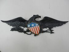 Vintage Cast Metal Wall Hanging Eagle Flag Shield Plaque 21