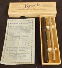 2 Vintage Set 1937 Krect Fever Thermometer, Box, Case, Certificate Brooklyn, NY picture