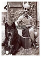 VINTAGE FREAK CHILD WOLF DOG SKULL HALLOWEEN HORROR 5X7 SEPIA PHOTO picture