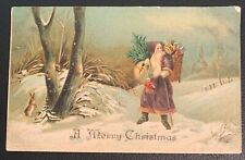VINTAGE 1908 EMBOSSED A MERRY CHRISTMAS COLORED POSTCARD USED VF picture