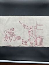 Vintage 60-70’s Embroidered Kitchen Tea Towel Linen Stain On Back 21 X 22 Inches picture