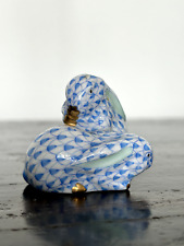 Herend Porcelain Handpainted Pair Of Rabbits / Bunnies Blue Fishnet Design picture