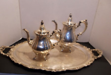Wallace Baroque Coffee Tea Service Set 2 Tray Silverplate Vintage picture