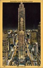 New York City New York ~ Rockefeller Center ~ night view ~ linen postcard sku109 picture