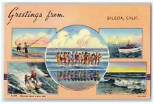 1948 Greetings From Beach Swimsuit Balboa California Multiview Vintage Postcard picture