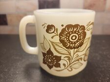 Vintage Glasbake Milk Glass Brown Beige Floral Flower Design Cup Coffee Mug #77  picture