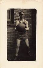 1929 RPPC Calvary Single Player Holding Basketball Photo Real Postcard  picture