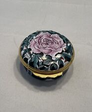 HALCYON DAYS Round Enamel Porcelain Hinged Trinket Box THE ROSE by FLEUR COWLES picture
