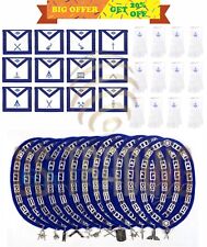 Masonic Freemasonry Blue Logde Aprons & Silver Chain Collar With Gloves 12 Pcs picture