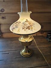 Vtg Electric Brass Hurricane Lamp with Chimney & Frosted Handpainted Glass Shade picture