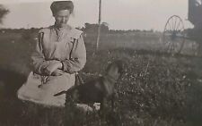 RPPC Woman With Small Dog On Farm Daushund Weenie Dog picture