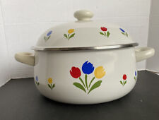 Tulip Tyme vintage pot 10” enamel stove top cookwear white 1985 From Spain picture