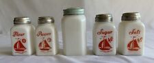 Vintage McKee White Milk Glass Salt Pepper Sugar Shaker Roman Arch Sailboat picture