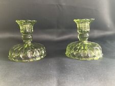 Vintage Fenton Moss Green Glass Candle Holder Set Of 2 Taper Or Pillar picture
