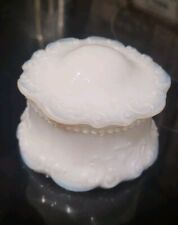 Kemple Vintage Milk Glass Art Nouveau Small Round Trinket Covered Box Domed Lid  picture