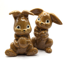 Bunny Figurines Ceramic Set of 2 Golden Fawn Pair of Rabbits VTG Easter Decor  picture