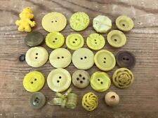 Vintage Antique Mid Century Set Mixed Lot 24 Assorted Yellow Plastic Buttons picture