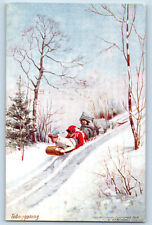 Canada Postcard Tobogganing Three Men Ice Skiing c1910 Oilette Tuck Art picture