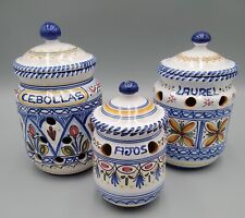 MEXICAN ART POTTERY FOOD STORAGE CANISTERS SET OF 3 MADE IN MEXICO-SIGNED picture