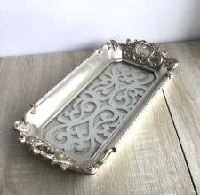 Vintage Silver Country French Style Resin Glass Vanity Perfume Tray 15