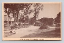 Postcard Sepia View of Park Columbus Kansas, Vintage Linen G6 picture