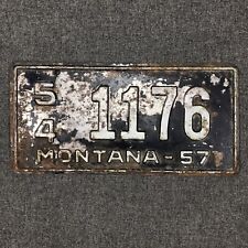 Vintage Montana 1957 PRISON MADE License Plate 54-1176 Black White 50s picture