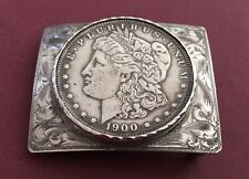 Rare Vintage Morgan Smith Engraved Sterling Silver 1900 Dollar Coin Belt Buckle picture