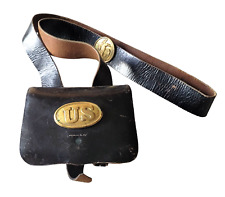 Civil War Civil U.S. Cartridge Bag Pouch Tins Sling Vintage Repro Black Leather picture