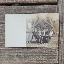 RPPC 2 Men 2 Women on A Frame Wooden Swing Postcard Azo 1907-09 Unposted picture