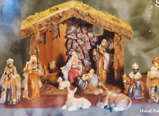 HOLIDAY TIME 10 PIECE PORCELAIN NATIVITY SET WITH WOODEN MANGER picture