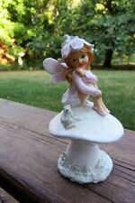 Woodland Fairy Sitting on Toadstool  Village Resin New 4 in. x 2.5 in. Fantasy  picture