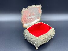 VTG Japanese Trinket Jewellery Vanity Box Ornate Roses Red Lining Hinged Lid picture