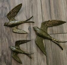 Vintage 1984 Burwood Sparrows Set Of 3 In Gold Plastic Wall Hanging Decor Tattoo picture