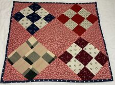 Vintage Antique Patchwork Quilt Table Topper, Square, Nine Patch, Early Calicos picture
