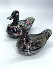 Vintage Bird Duck Trinket Box Black Lacquer and Pai Wood Thailand Set Of 2 picture