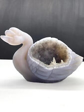 1pc Natural geode agate Quartz Carved swan Crystal Reiki Healing Decor gift picture