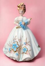 Vintage Josef Originals Pamela Porcelain Figurine White Dress Blue Parasol 8.5
