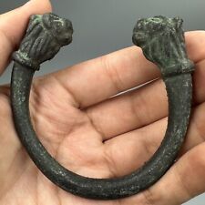 Beautiful Authentic Ancient Roman Bronze Bangle With Two Lion Heads picture