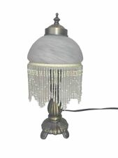 Vintage Victorian BOUDOIR Beaded Lamp Frosted Glass Dome Shade Beaded Fringe picture