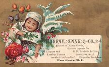 1880s-90s Young Girl Among Flowers Murray Spink & Co Jobbers RI Trade Card picture