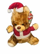 Vintage Musical Christmas Teddy Bear Light Up Heart Santa Bear Plush picture