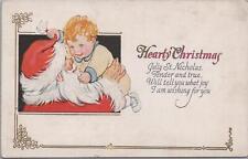 Postcard Christmas Santa Claus + Holding Little Boy Hearty Christmas  picture